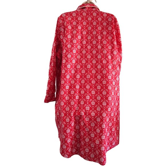 Lands End Red White Snowflake Flannel Button Up Nightshirt GUC Ladies 1X Long - Picture 3 of 16